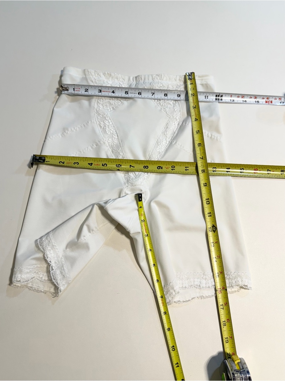 White lace girdle shapewear shorts slimming layer slip lingerie long leg retro - Picture 16 of 16